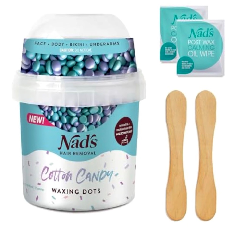 New Nad’s Cotton Candy Hair Removal Waxing Dots - Blue & Purple with accessories